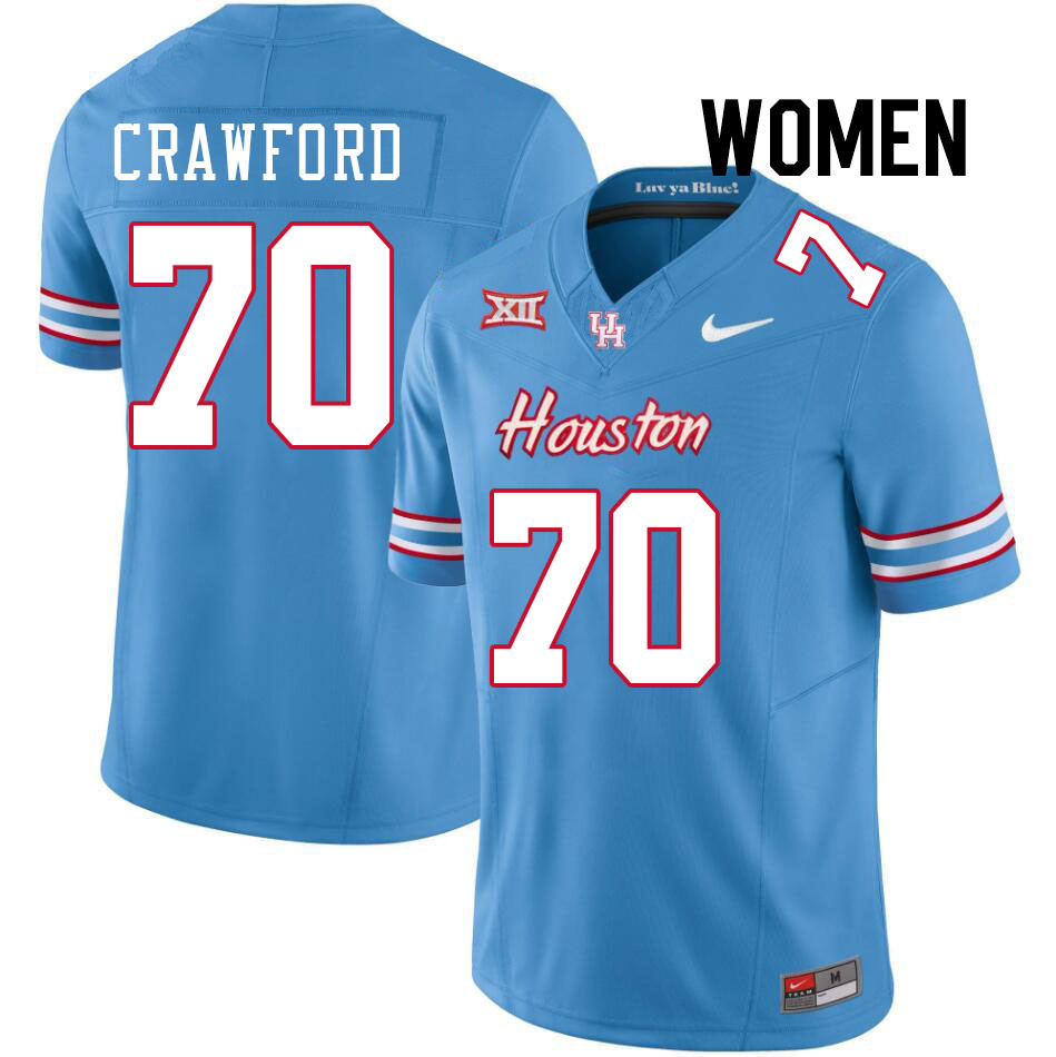 Women #70 Larry Crawford Houston Cougars College Football Jerseys Stitched-Oilers